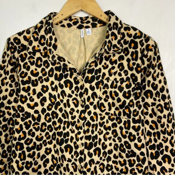 NEW Nordstrom Leopard Print Cotton Flannel Pajama Dress Nightshirt Size Medium - Picture 4 of 14